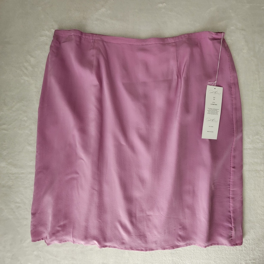 NEW Diane Gilman 100% Silk Skirt Womens 2X Pink Lined Chic Luxury Event Career
